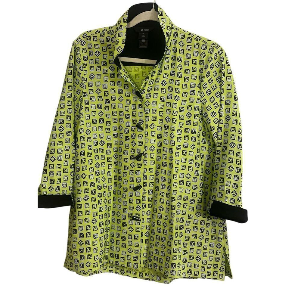 Ali Miles button down blouse lime & black sz Small